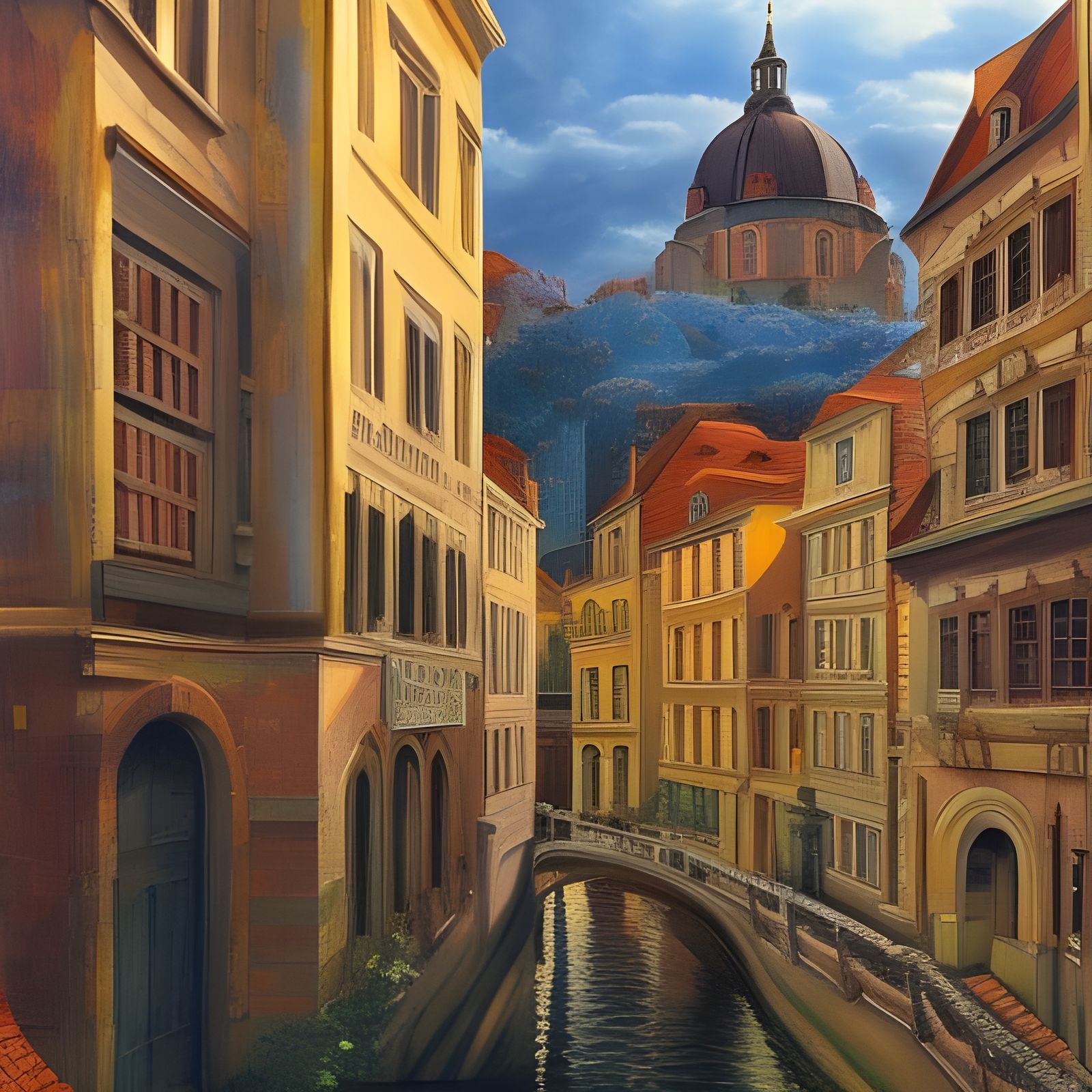 European City in Photorealistic Oil Painting Style