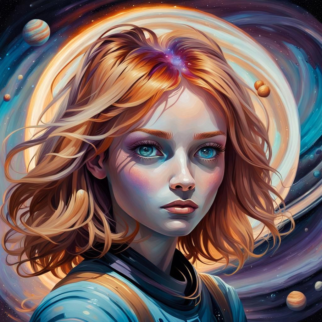 Cosmic Girl Portrait in Oil Painting Style