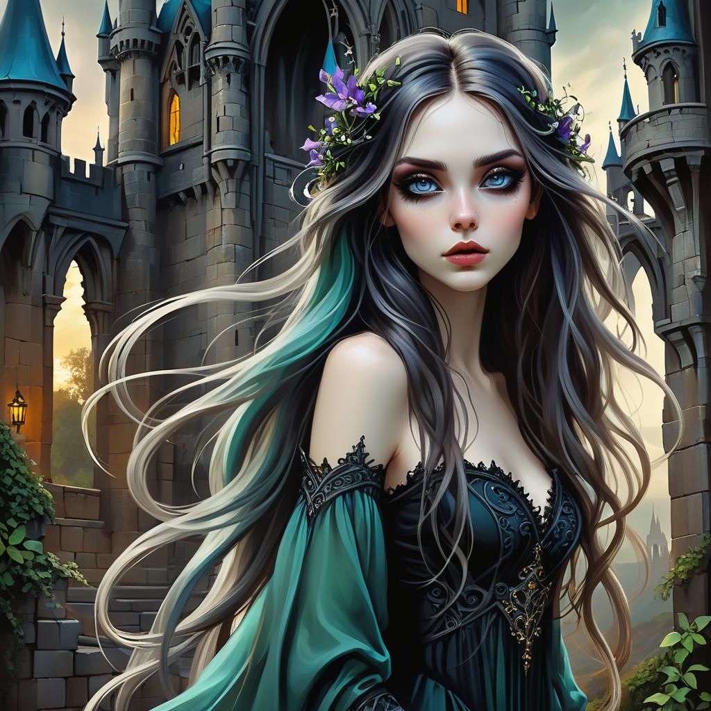Gothic Beauty in Digital Painting Style