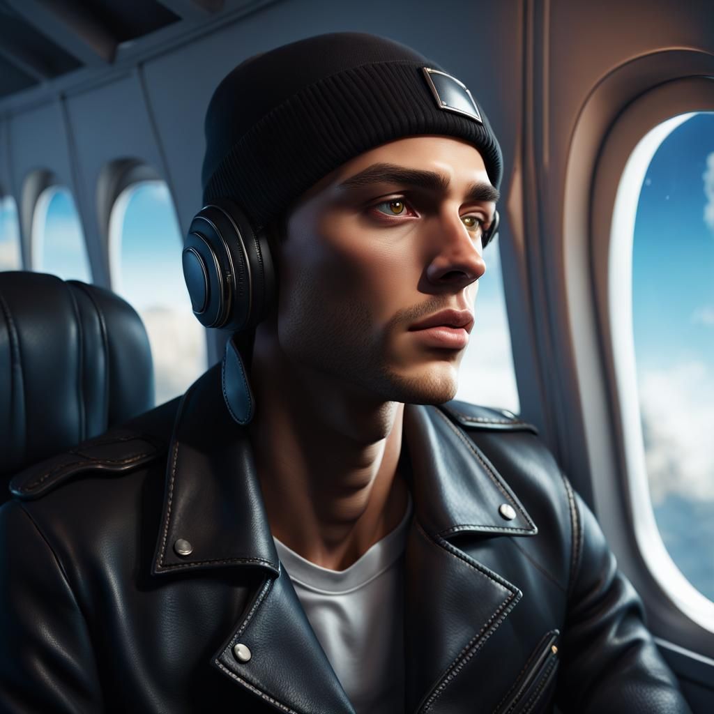 Hazel-Eyed Man Stares Out Aeroplane Window