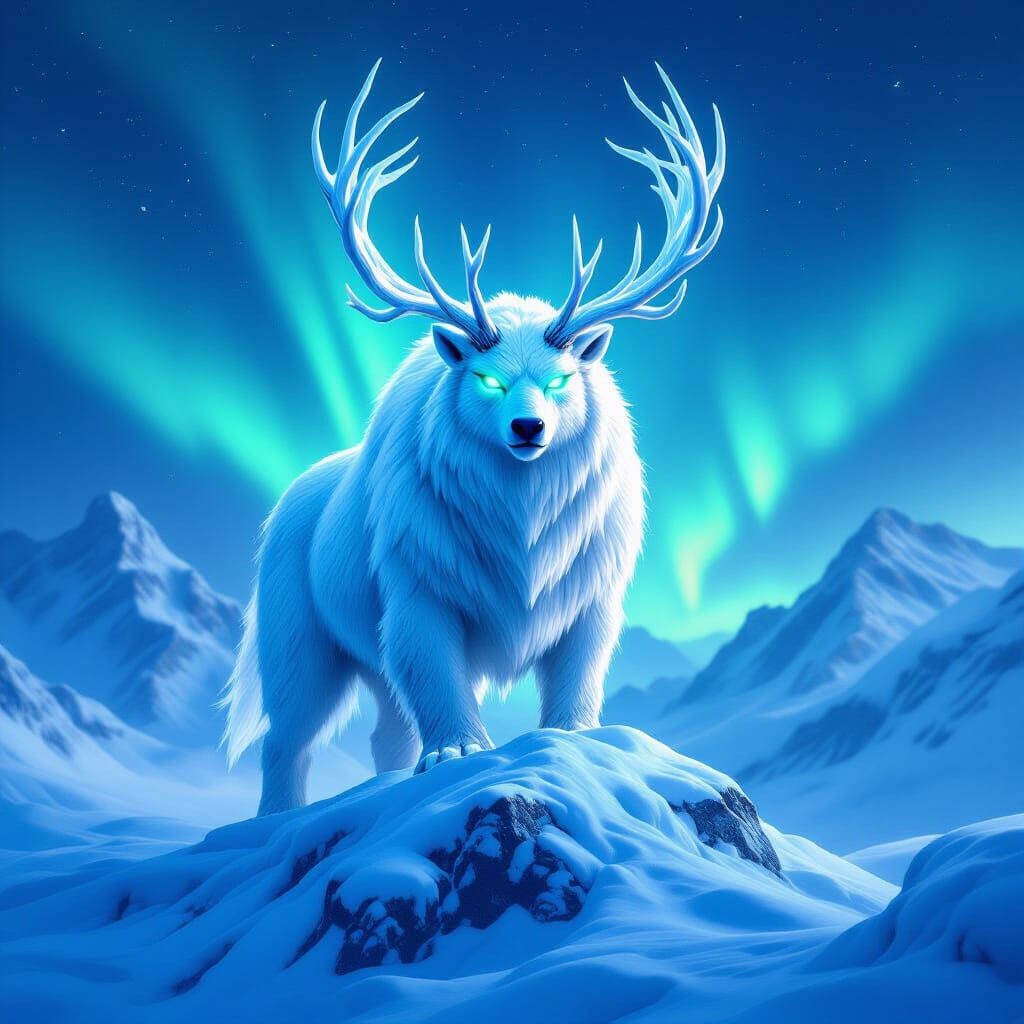 Majestic Snow Beast with Crystal Antlers