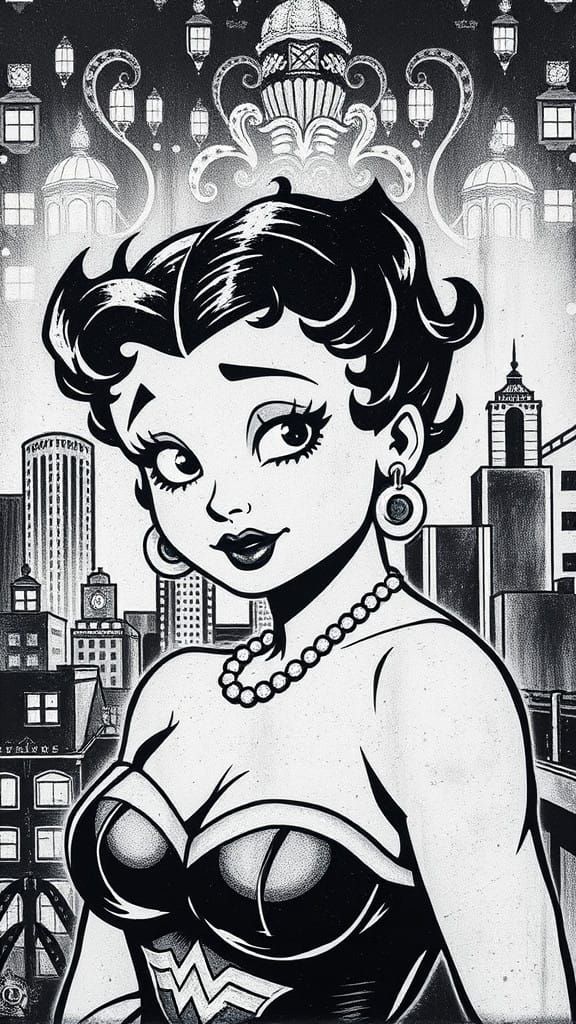 Betty Boop as Vintage Wonder Woman with Downtown LA Architec...