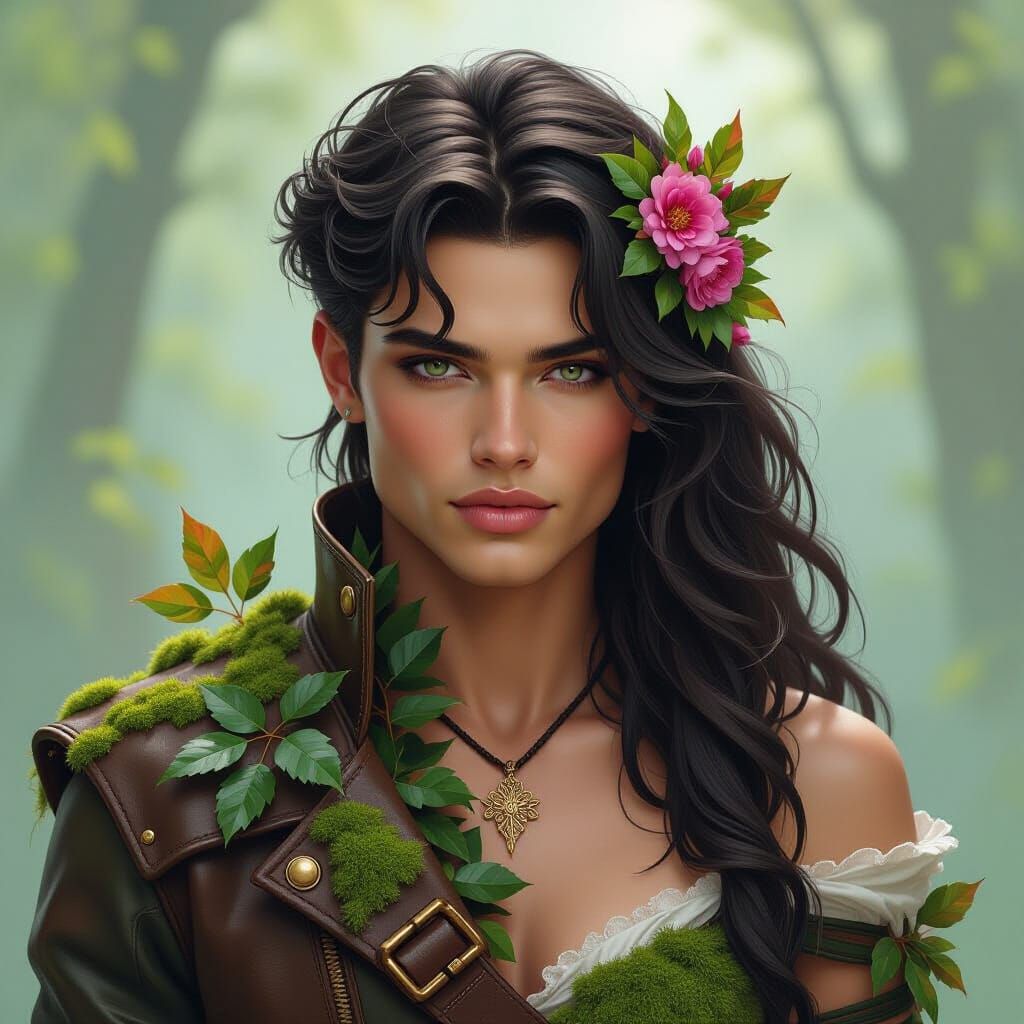 Androgynous Nymph Fusion in Ethereal Lighting