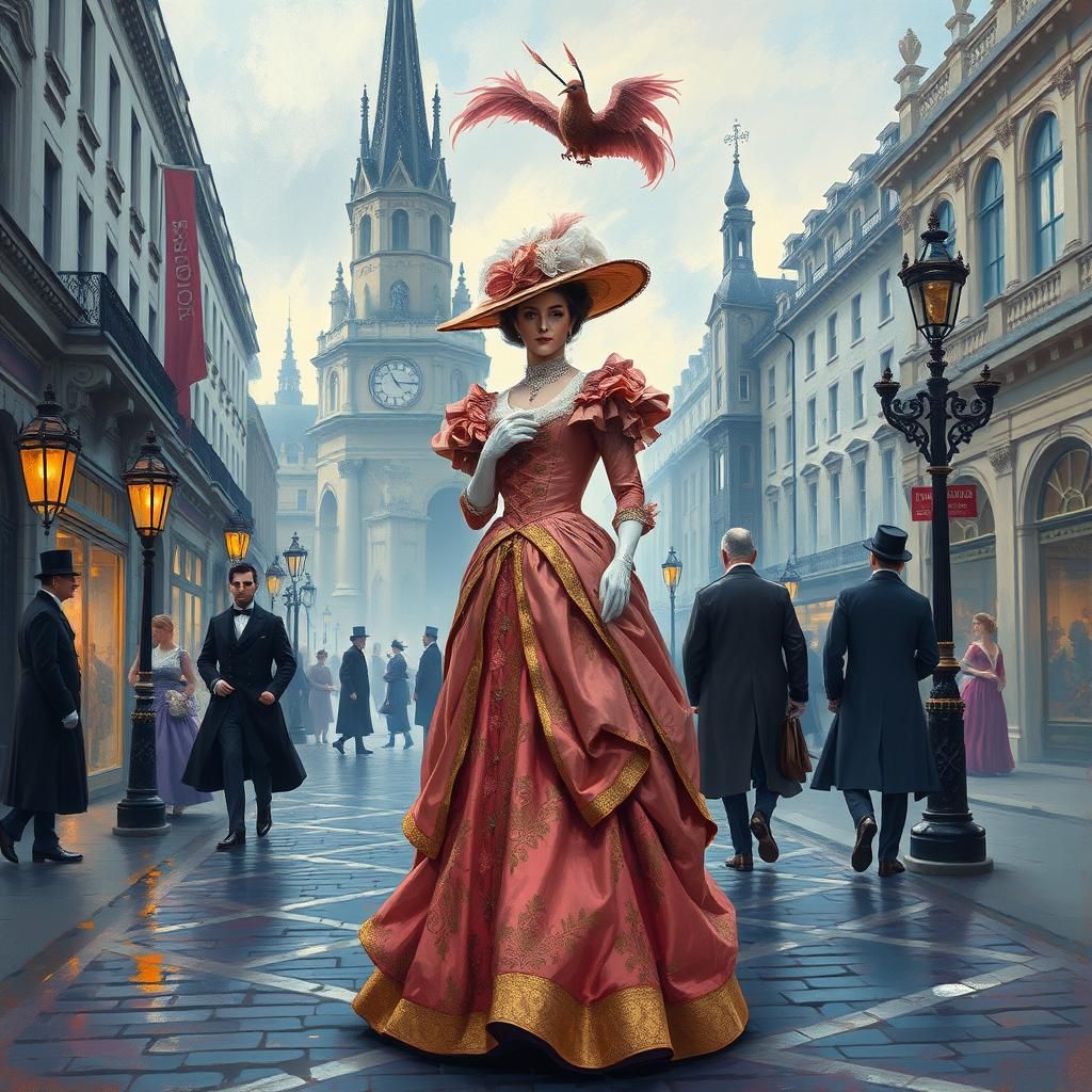 Victorian Woman in London, Impressionistic Art Style