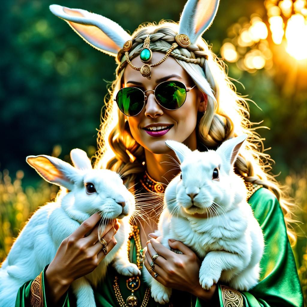 Freyja and Rabbit in Surreal Fantasycore Style