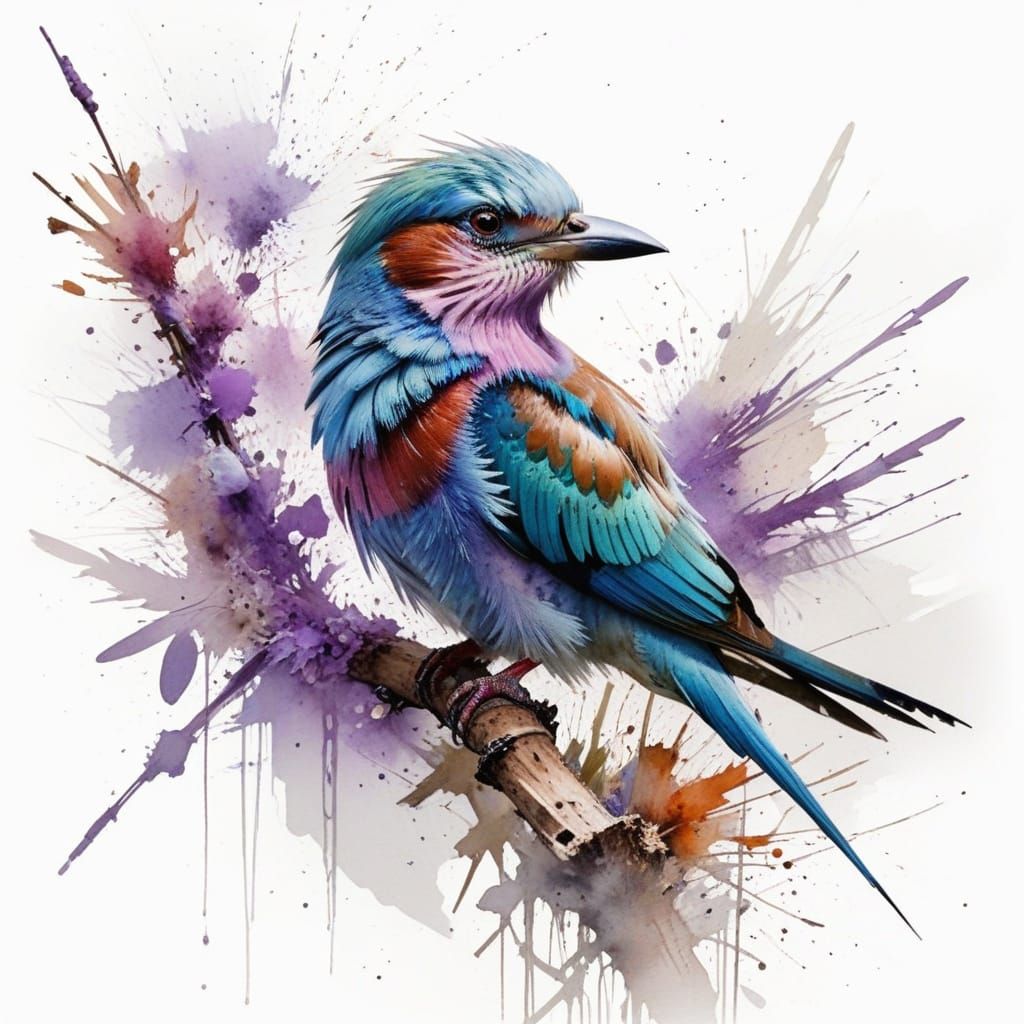 Lilac-Breasted Roller in Expressive Watercolour Style