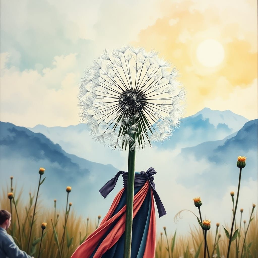 Ethereal Dandelion Paradise in Gouache Style
