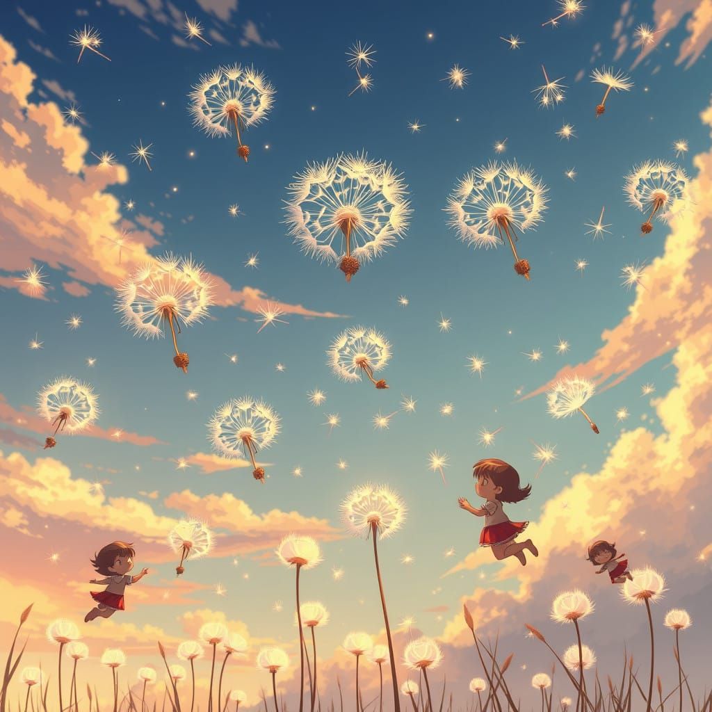 Joyful Dandelion Dance in Vibrant Studio Trigger-Inspired An...