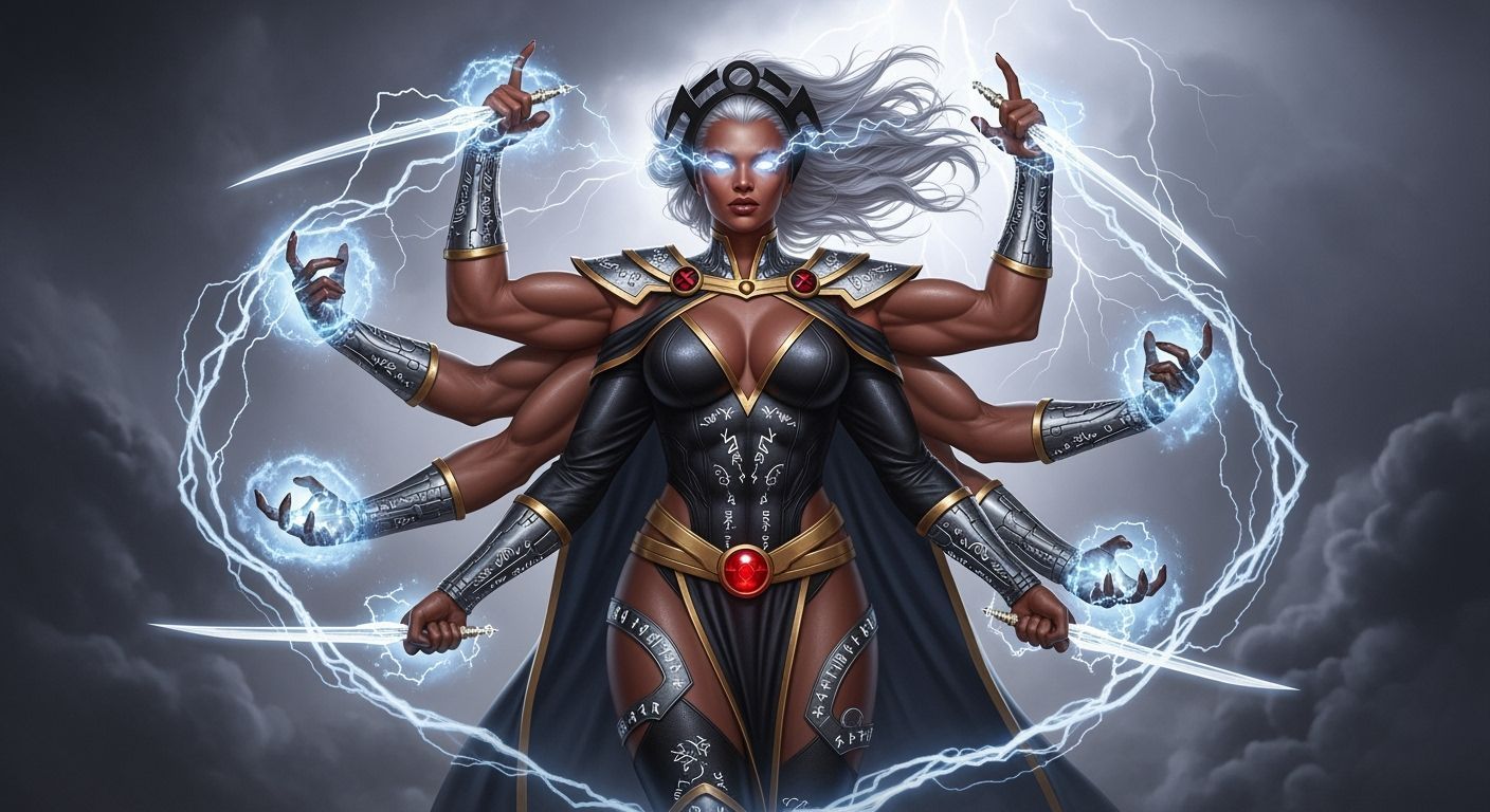 Mutant Goddess of Storms and Cybernetics in Comic Style