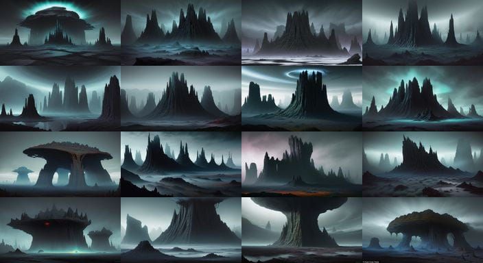 Wayne Barlowe-Inspired Alien World in Dark Sci-Fi Landscape