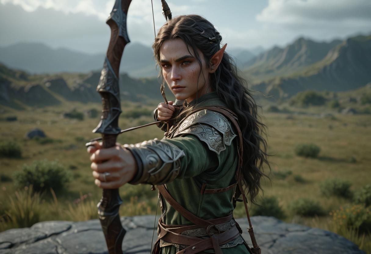 Detailed Elf Archer in Dramatic Cinematic Style