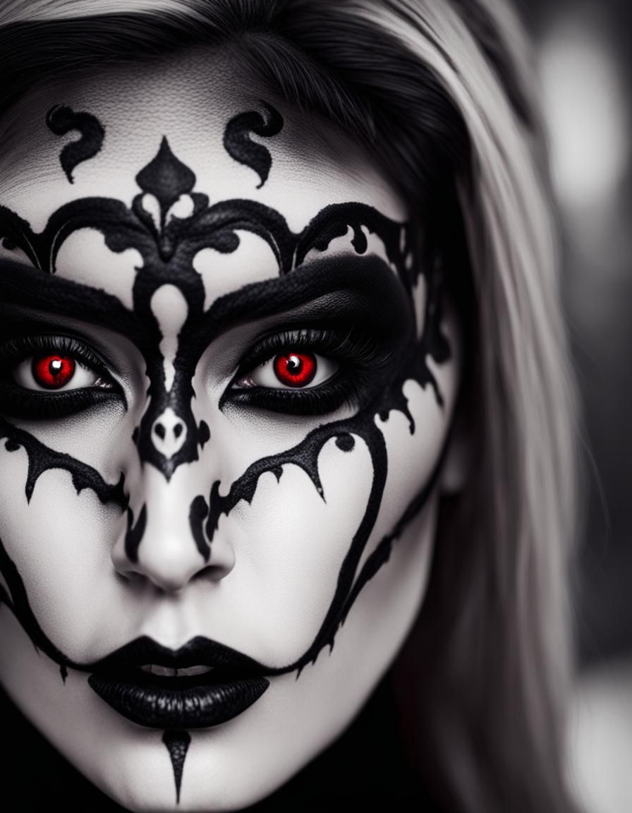 Gothic Horror: Close-Up of a Woman with Bloodshot Eyes