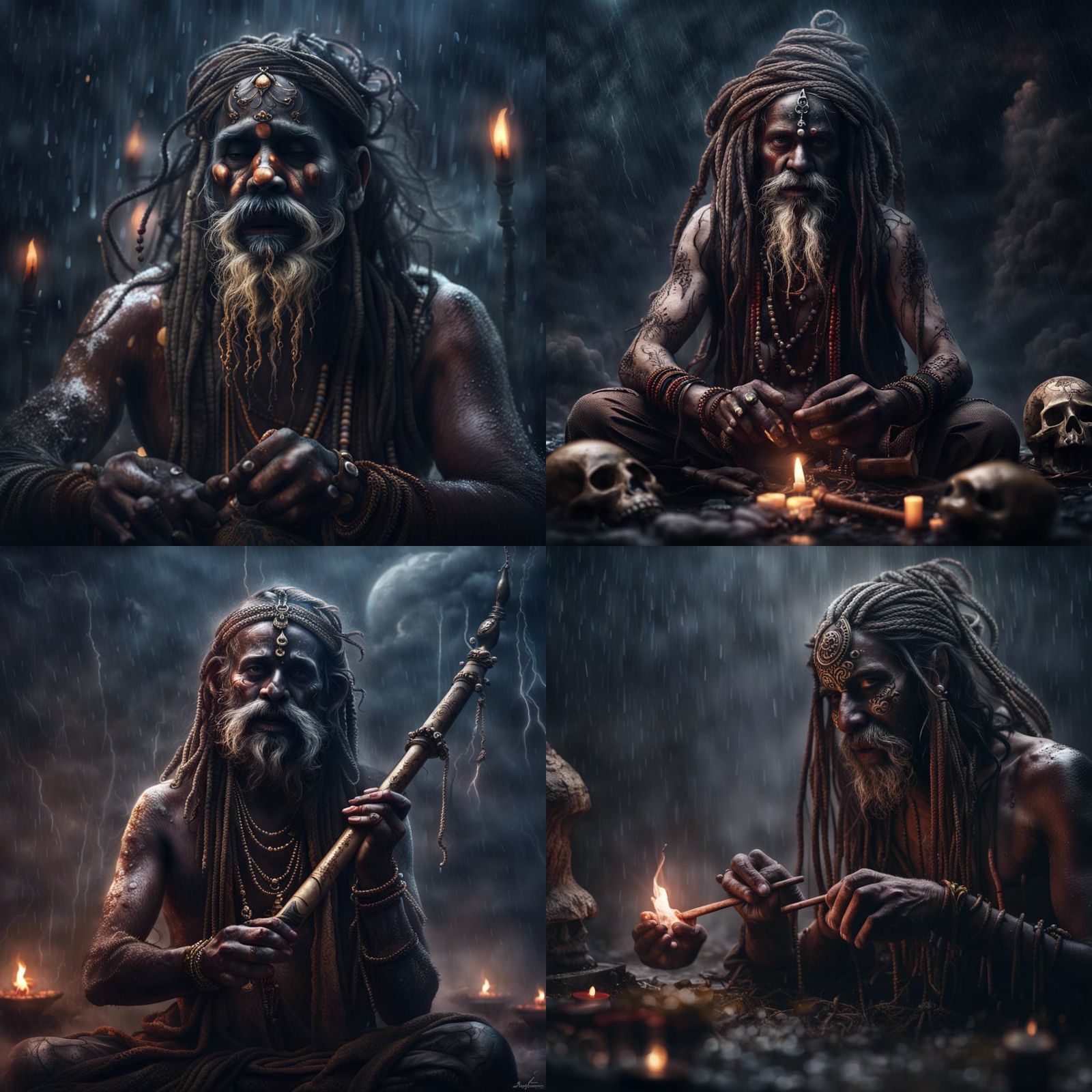 Aghori Sadhu Boneflute Lotus Asana Digital Painting