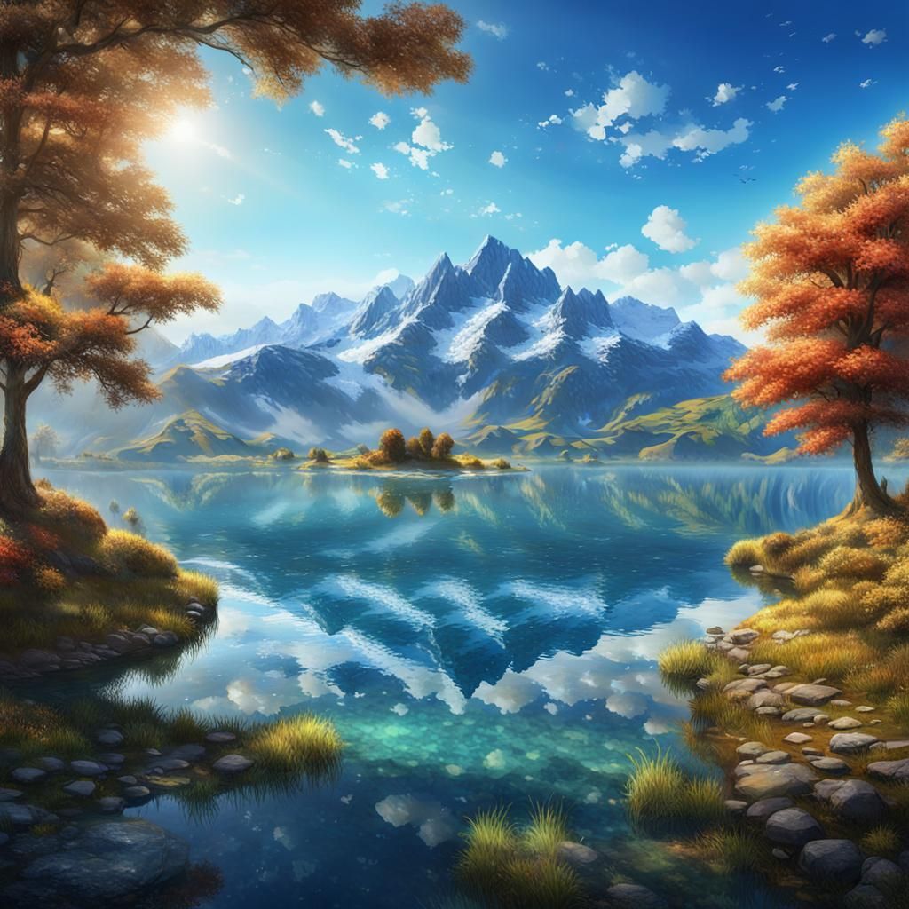 Mountain Lake Impressionist Painting in Art Photography Styl...