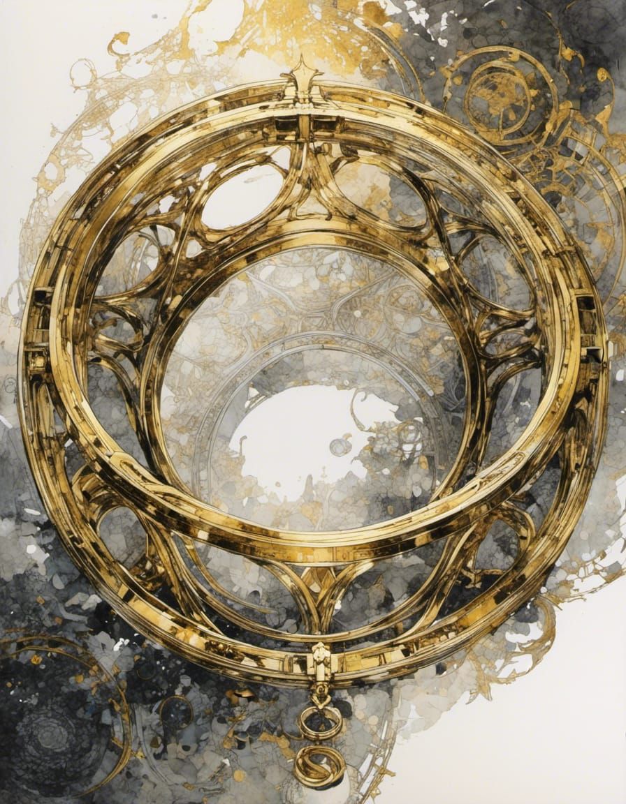 Elven Gold Ring with Sacred Geometry in Watercolor