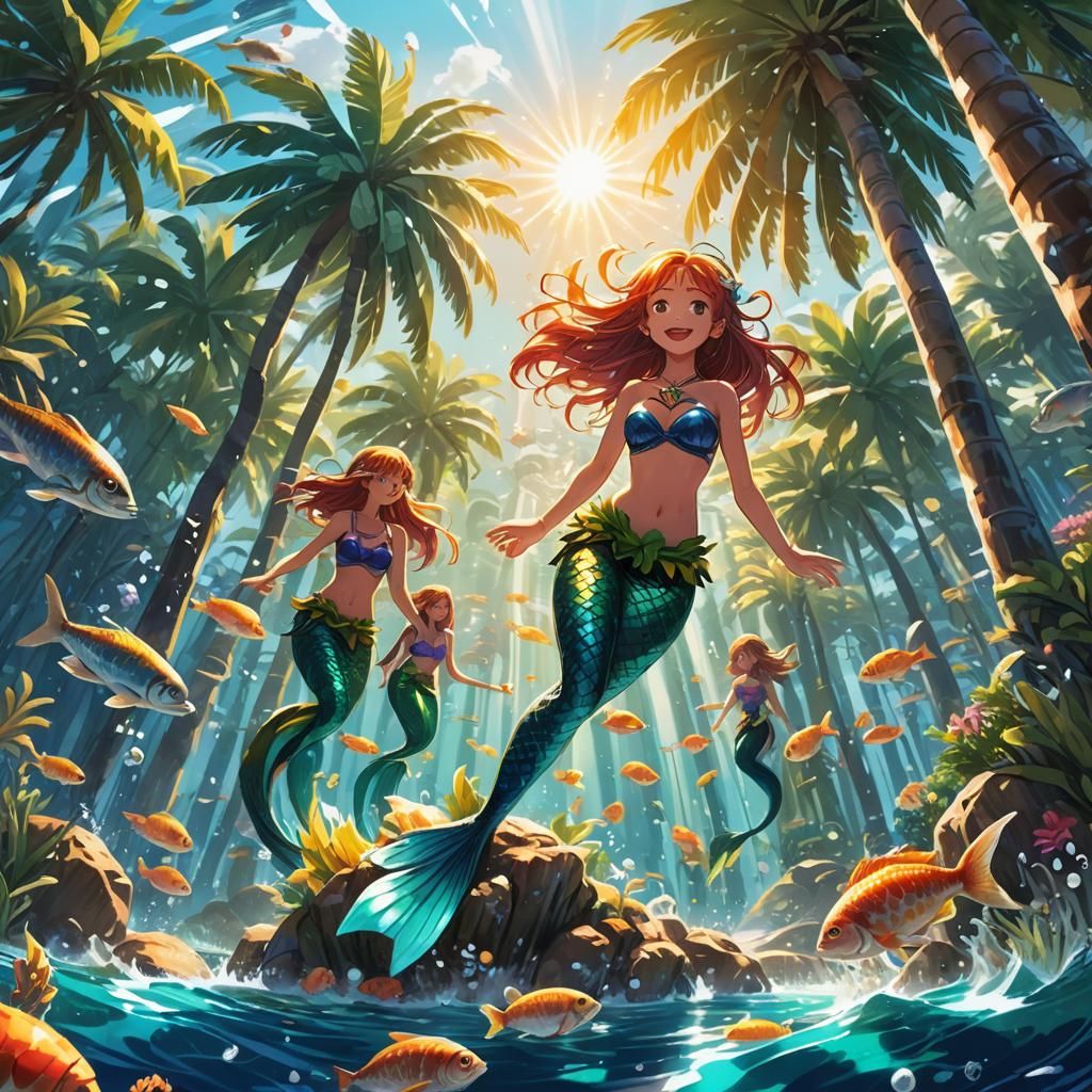 Underwater Mermaids in Anime Splash Art Style