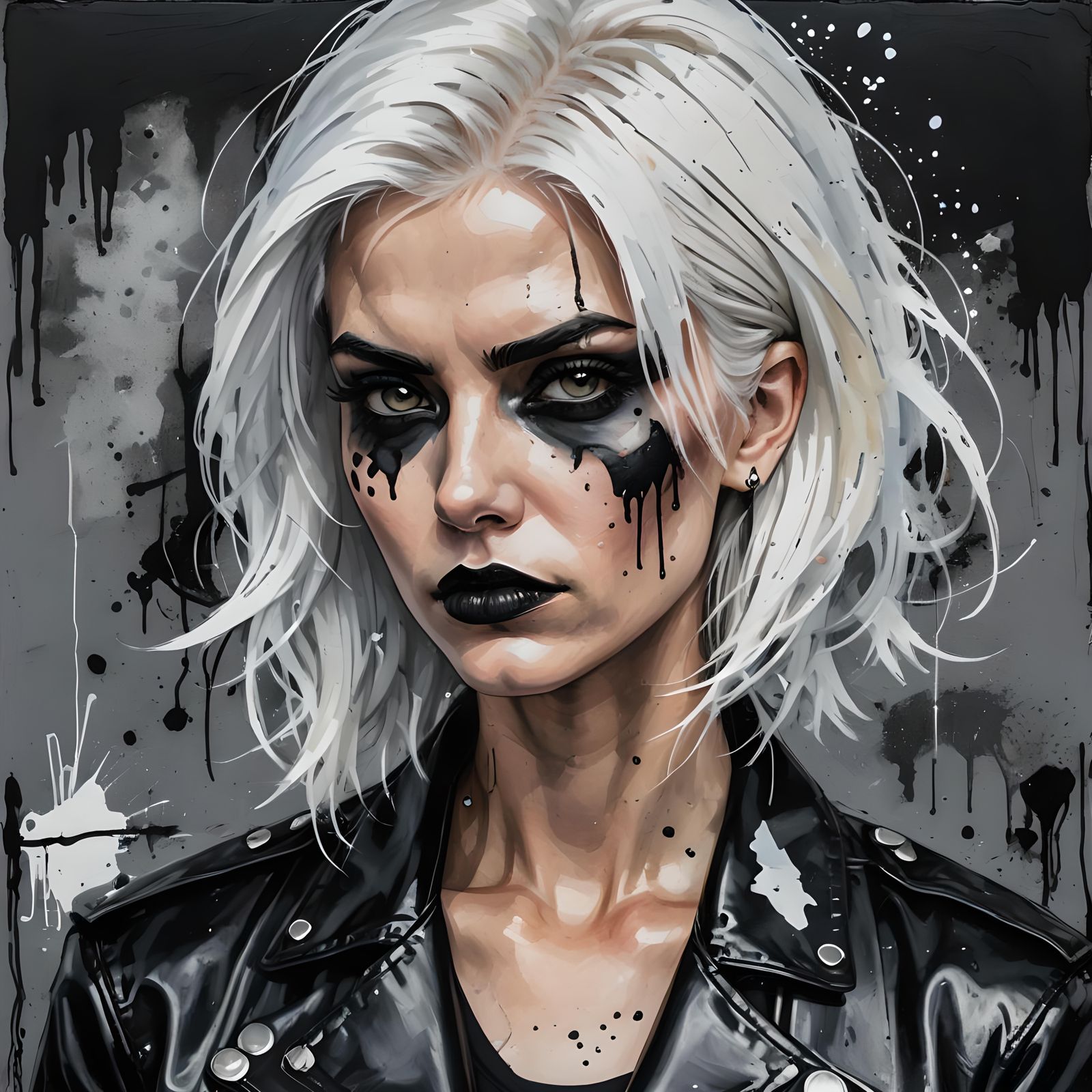 Determined Biker Woman in Graffiti Art Style