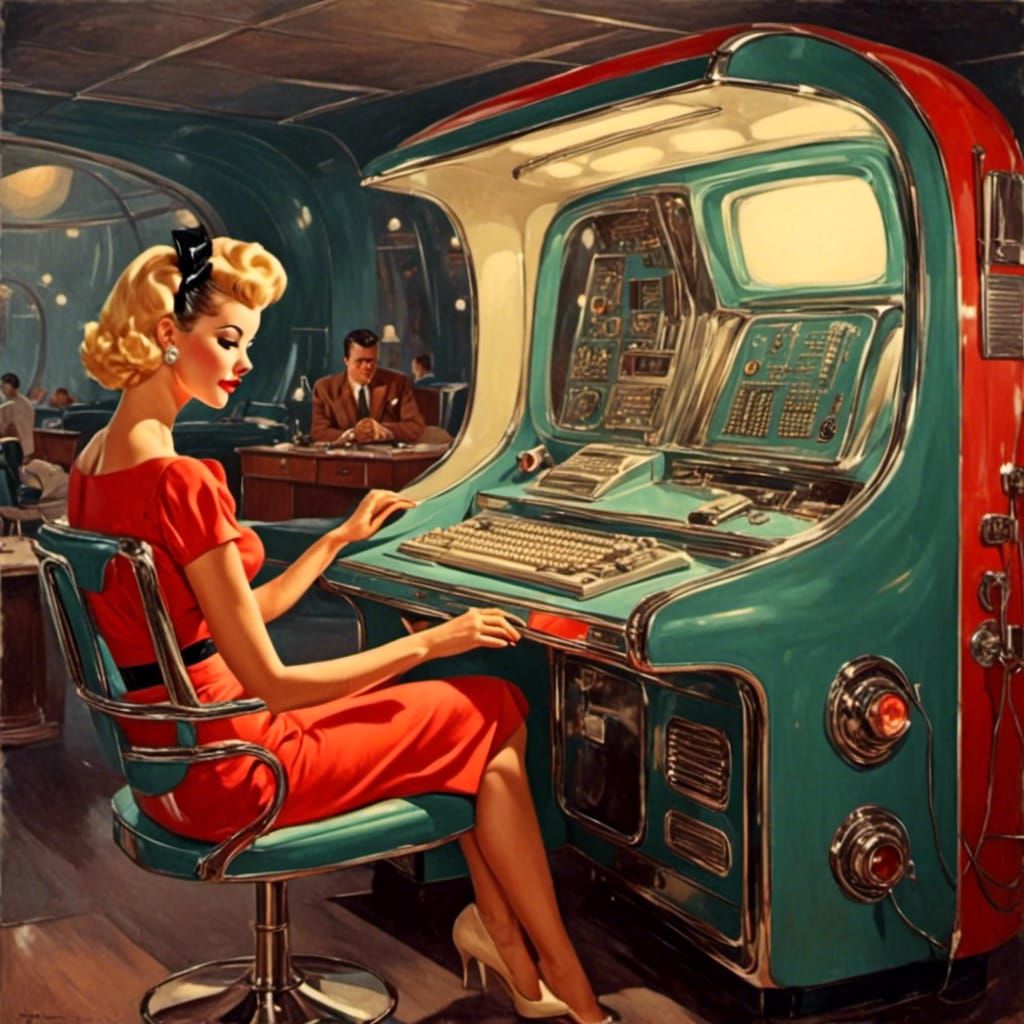 Retro-Futuristic Computer Terminal in Retro Rockabilly Style