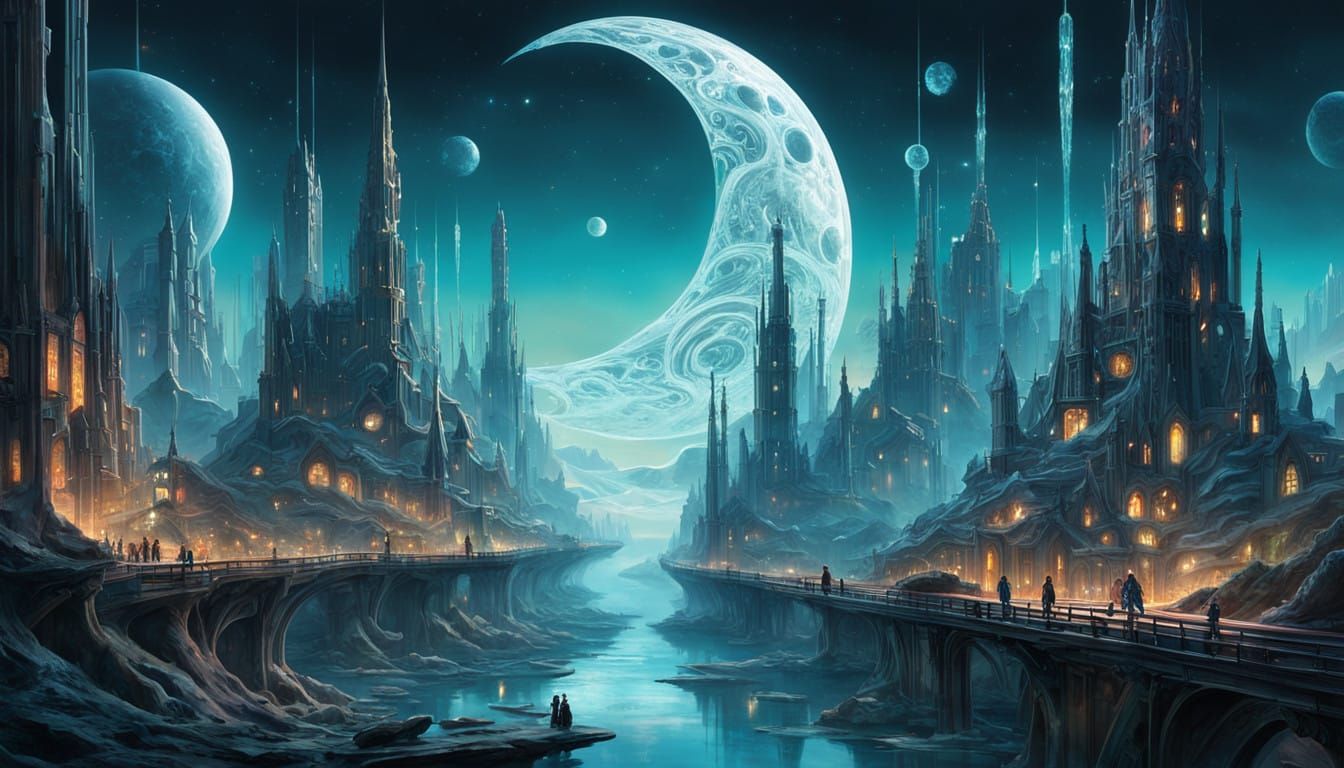 Ethereal Floating City in Cosmic Aurora