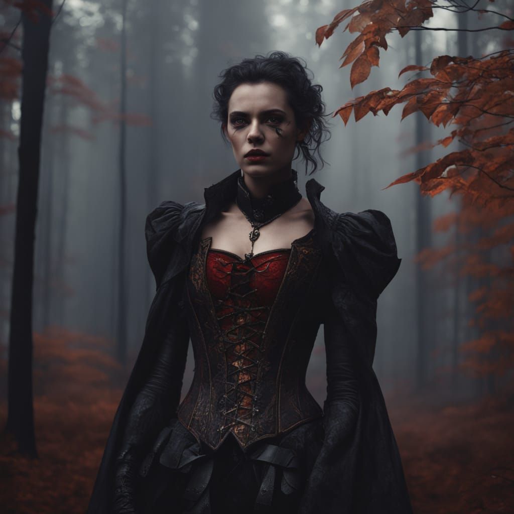 Eerie Female Vampire Portrait in Oil Painting Style