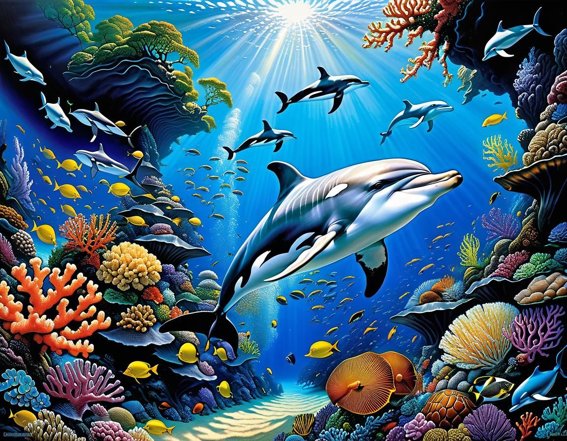 Vibrant Undersea Marine Life in Oil Painting