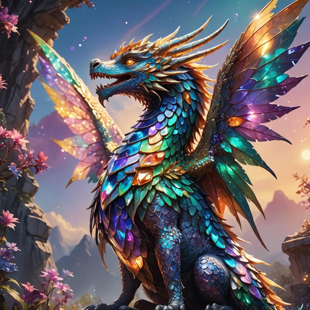 Gemstone Fairy Dragon Concept Art in Iridescent Colors