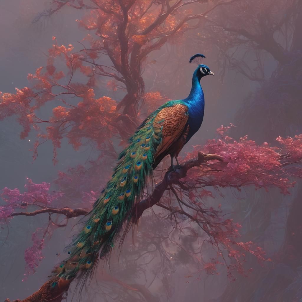 Surreal Peacock Concept Art in Sci-Fi Style