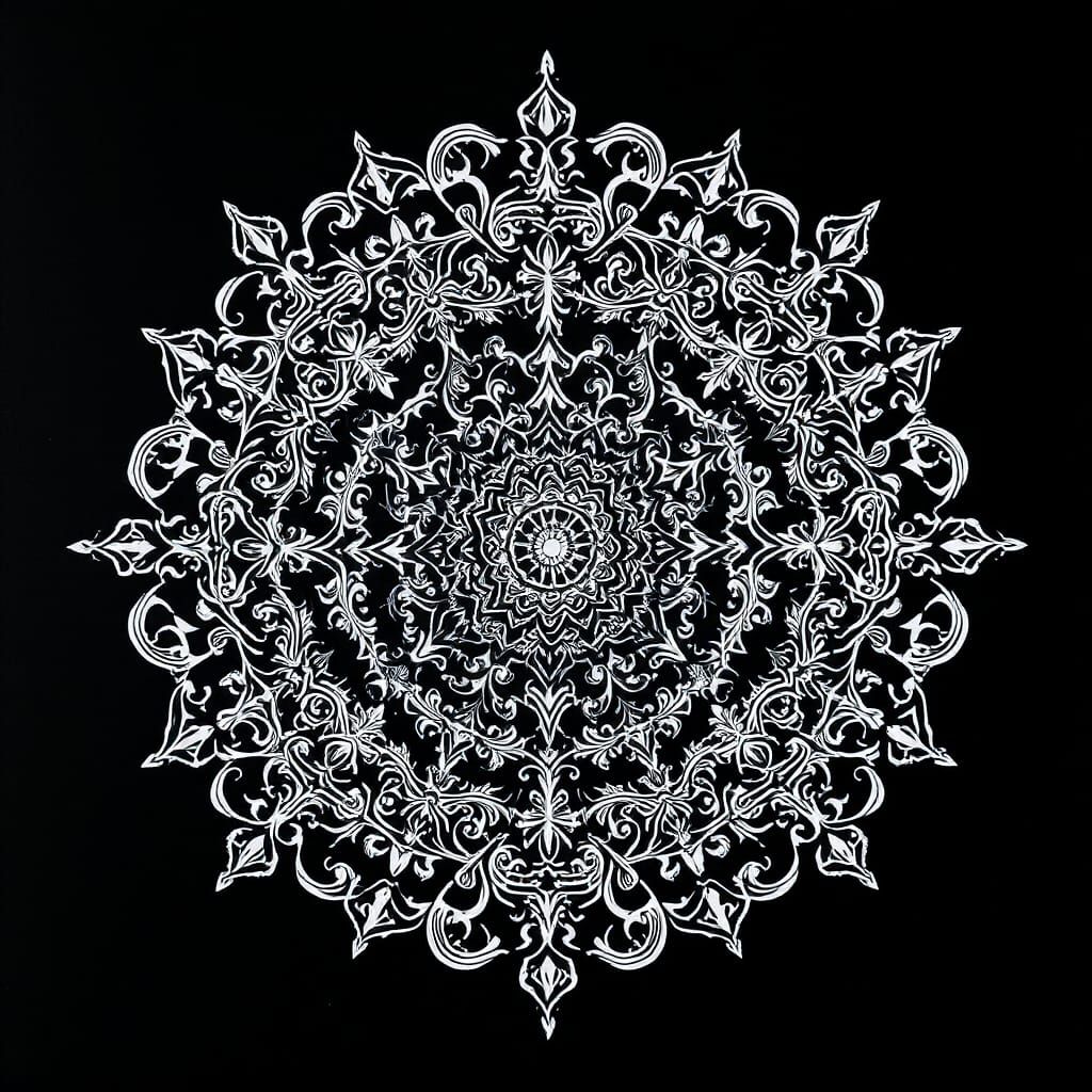 Intricate Zentangle Mandala Art on Black Background