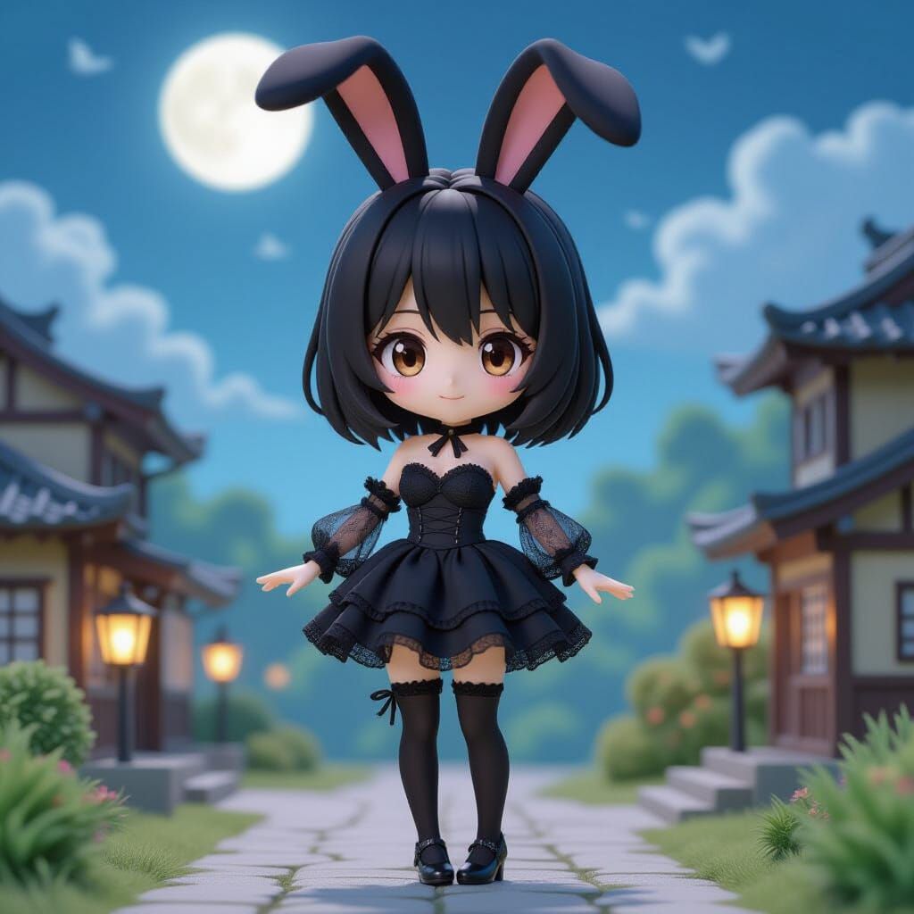 Thai Anime Figure: Moon Rabbit Woman in Lace Dress