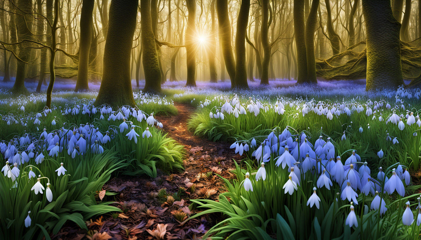 Dreamlike Collage of Snowdrops and Stars in a Fantastical La...