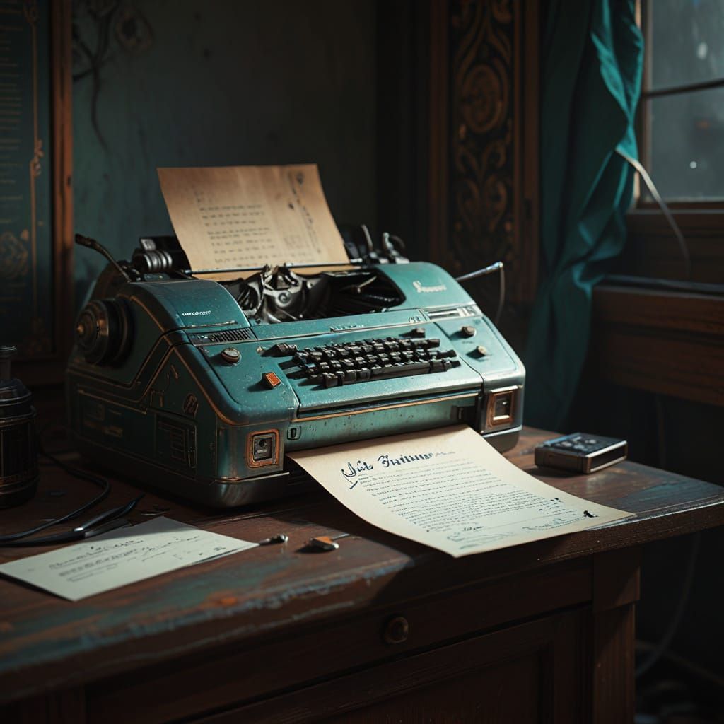 Retro-Futuristic Fax Machine with Broken Note