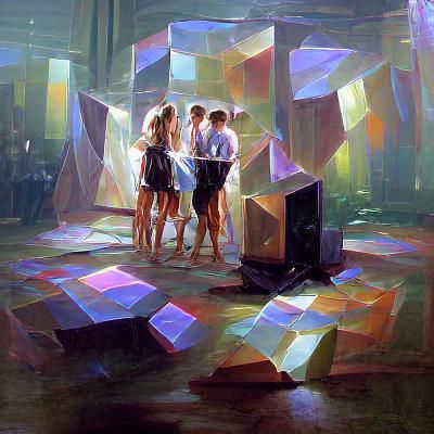 Nerds at an Electronic Dance Party: Oil Painting