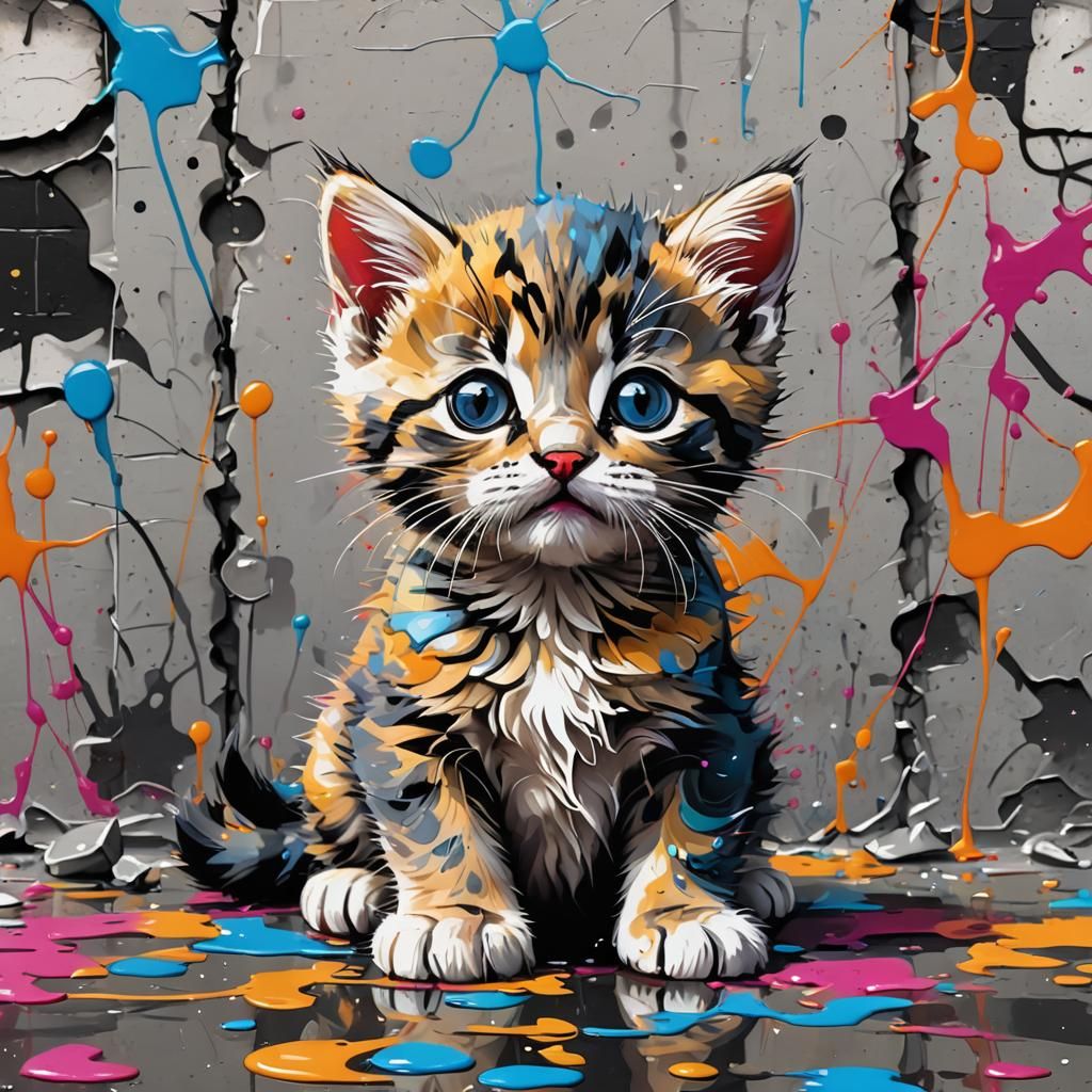 Adorable Kitten in Graffiti Digital Art Style