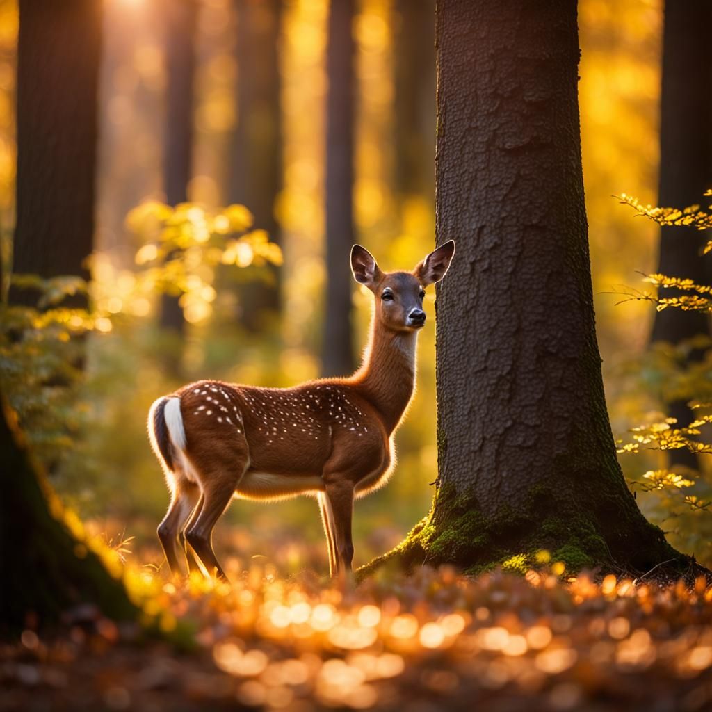 Bambi in Golden Hour Forest: Wildlife Photography