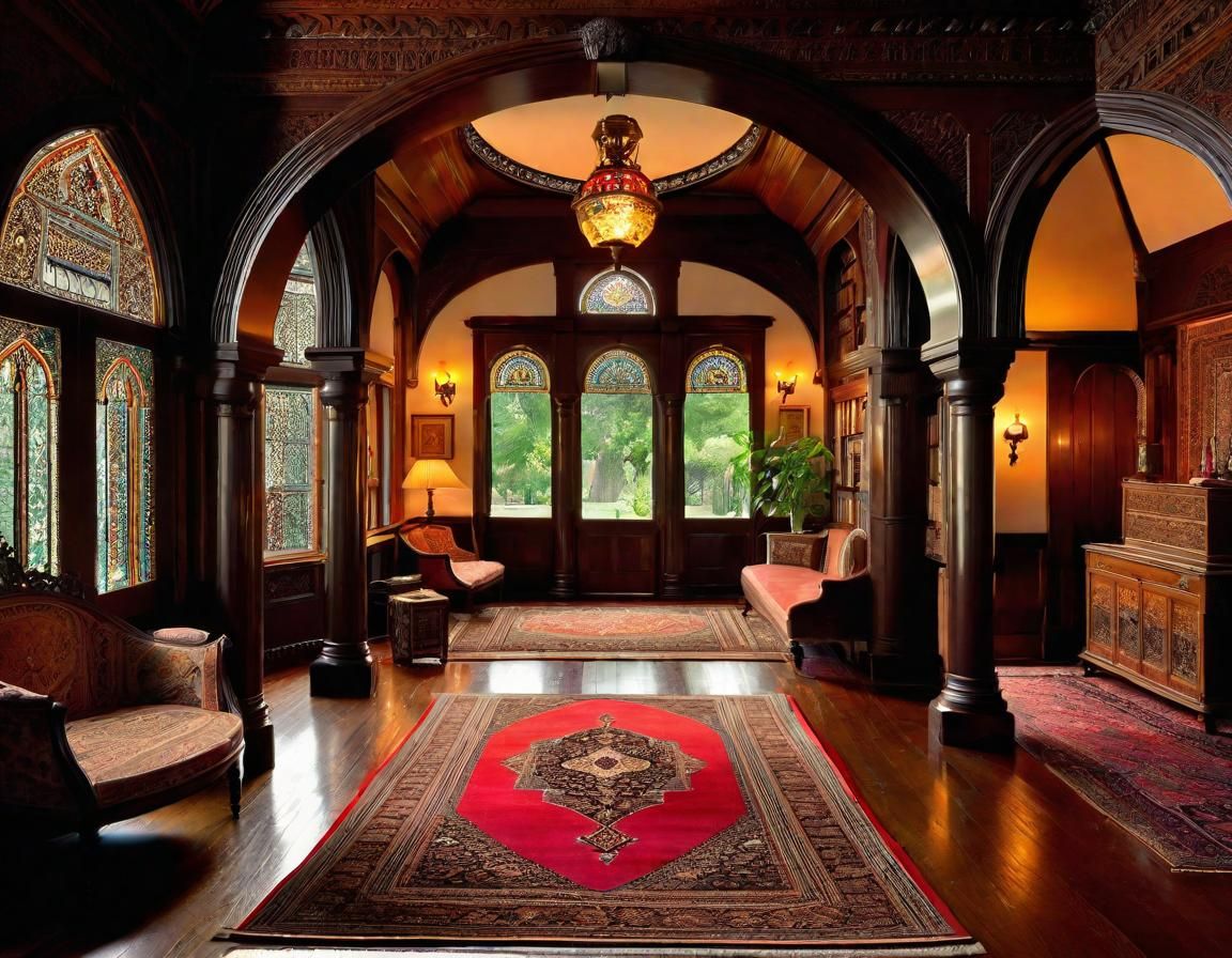 Victorian Interior with Stained Glass and Antique Furniture