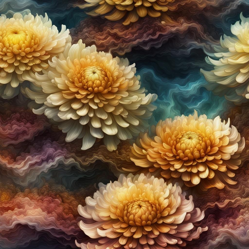 Chrysanthemum Field in Dimensional Alcohol Ink Art
