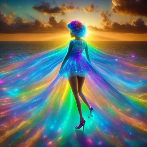 Glowing Full Body Portrait in Lisa Frank Style