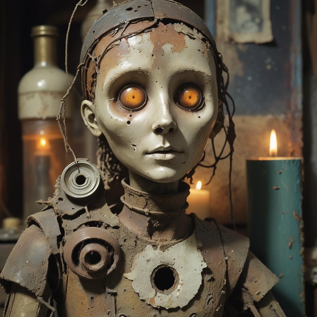 Eerie Relic in Antique Shop: Mixed Media Found Art