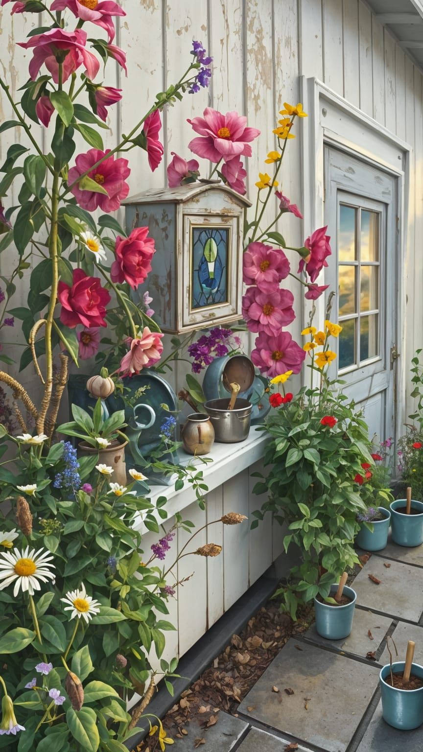 Enchanted Potting Shed in Flower Field, Fantasycore Art