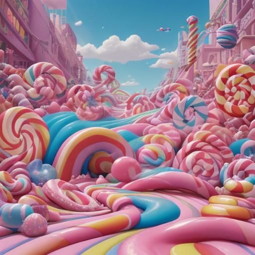 Candy Art Candyland in Hyperrealistic Digital Illustration