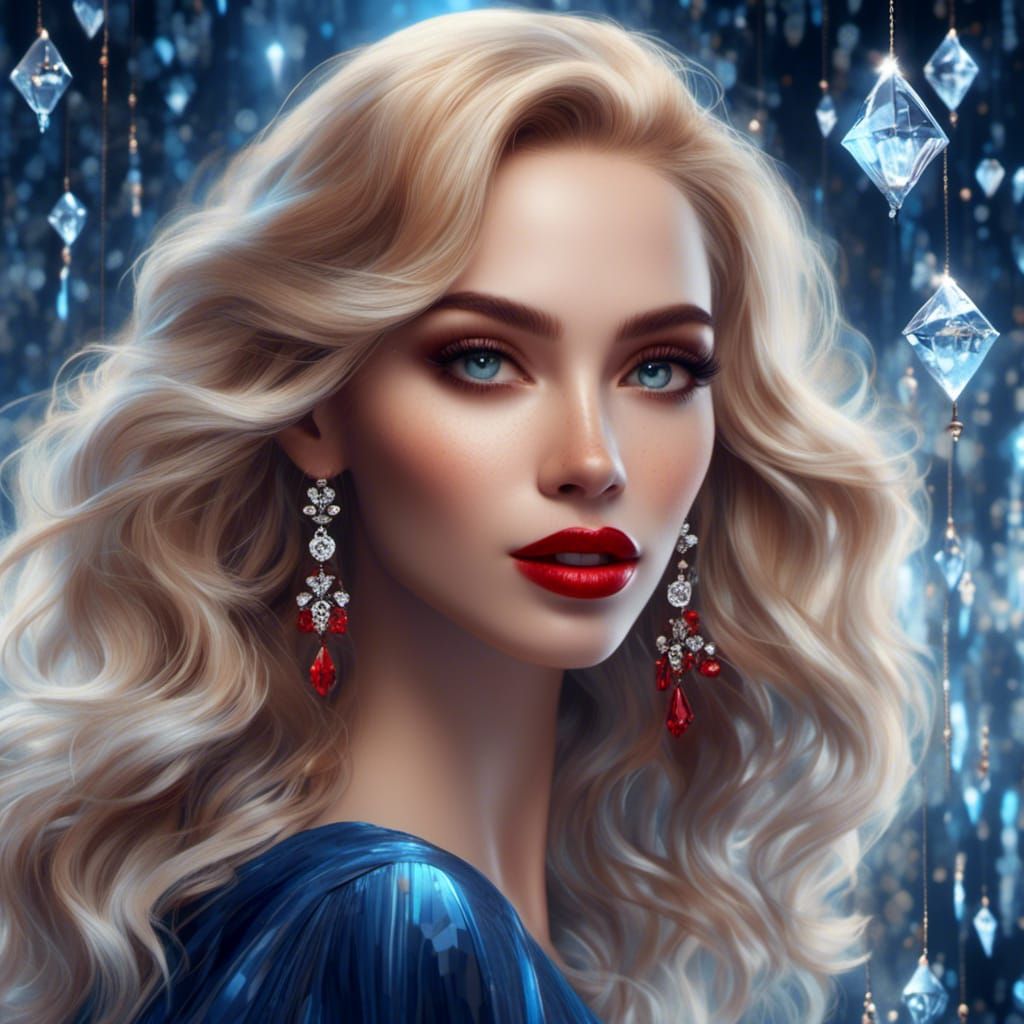 Dark Blond Woman with Diamond Earrings in Matte Painting