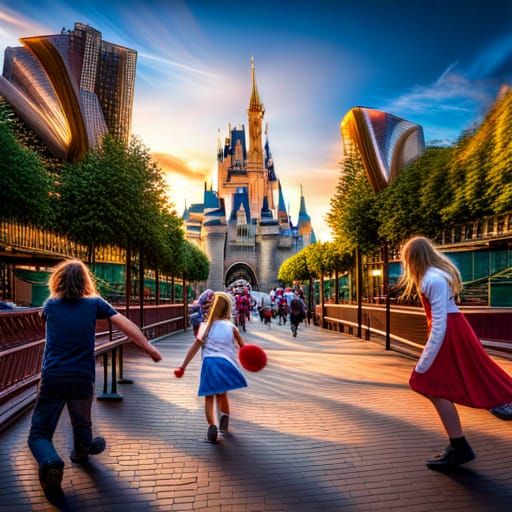Joyful Day at Disney Park: Hyperrealistic Image