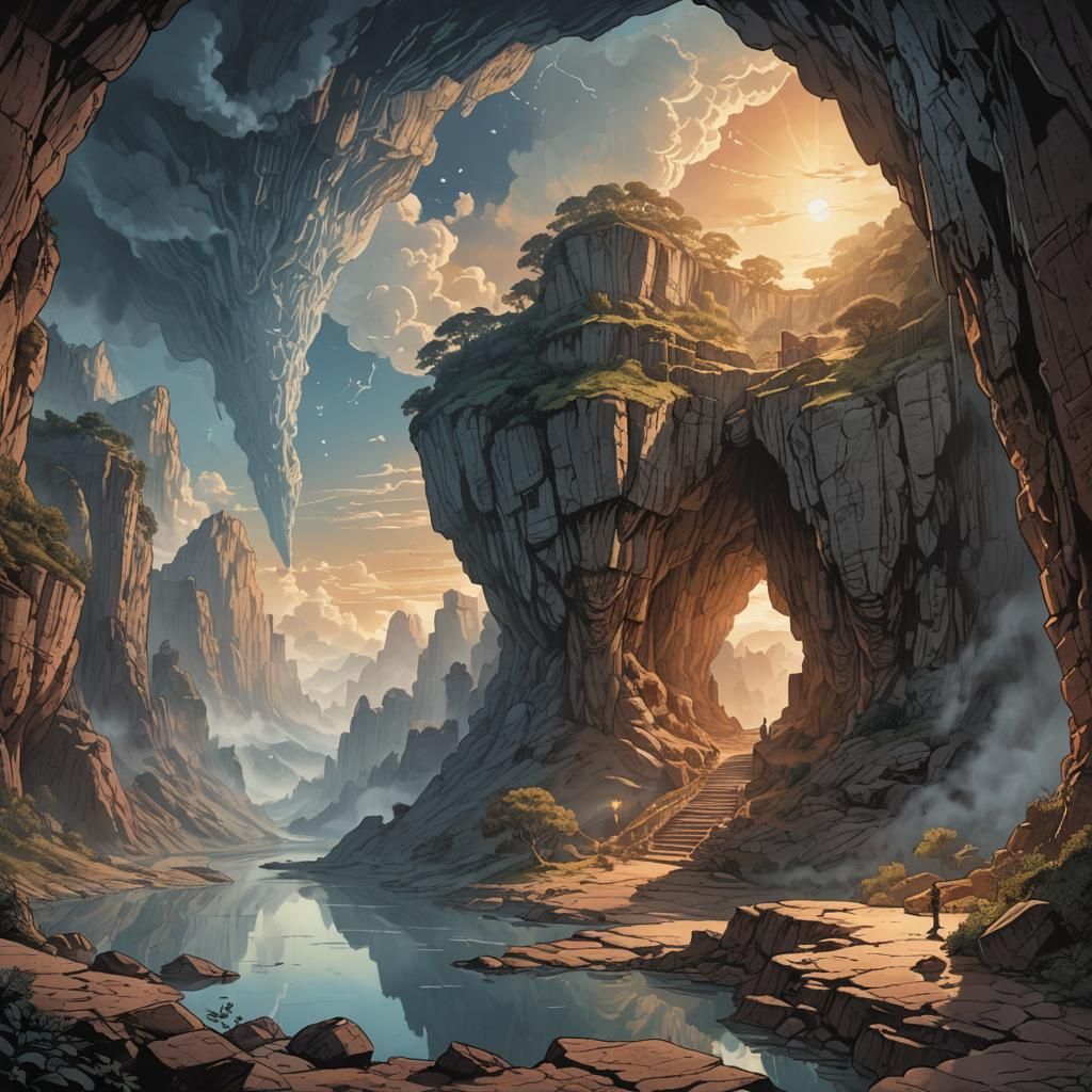 Mystical Cave Entrance at Dusk: Retro D&D Illustration