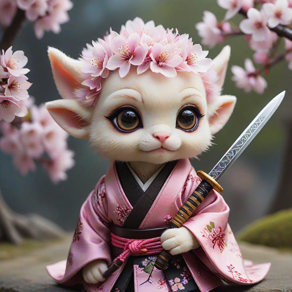 Surreal Samurai Elf in Cherry Blossom Petals