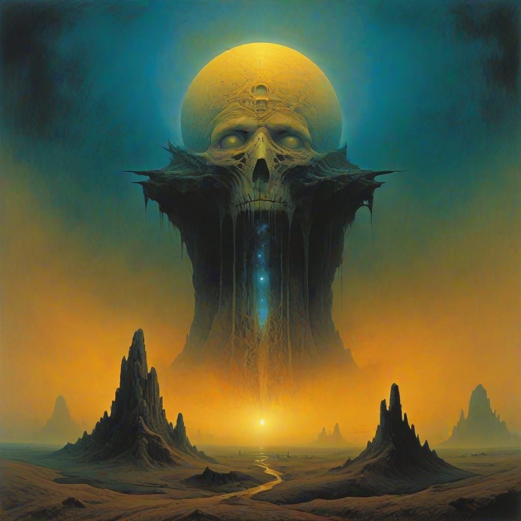 Mysterious Cosmic Landscape in Dark Surrealist Style