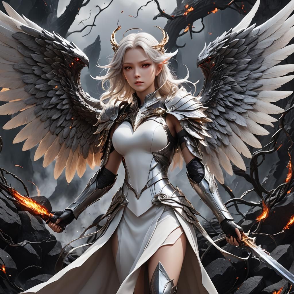 Ashen Angel's Struggle: Anime-Inspired 3D Art