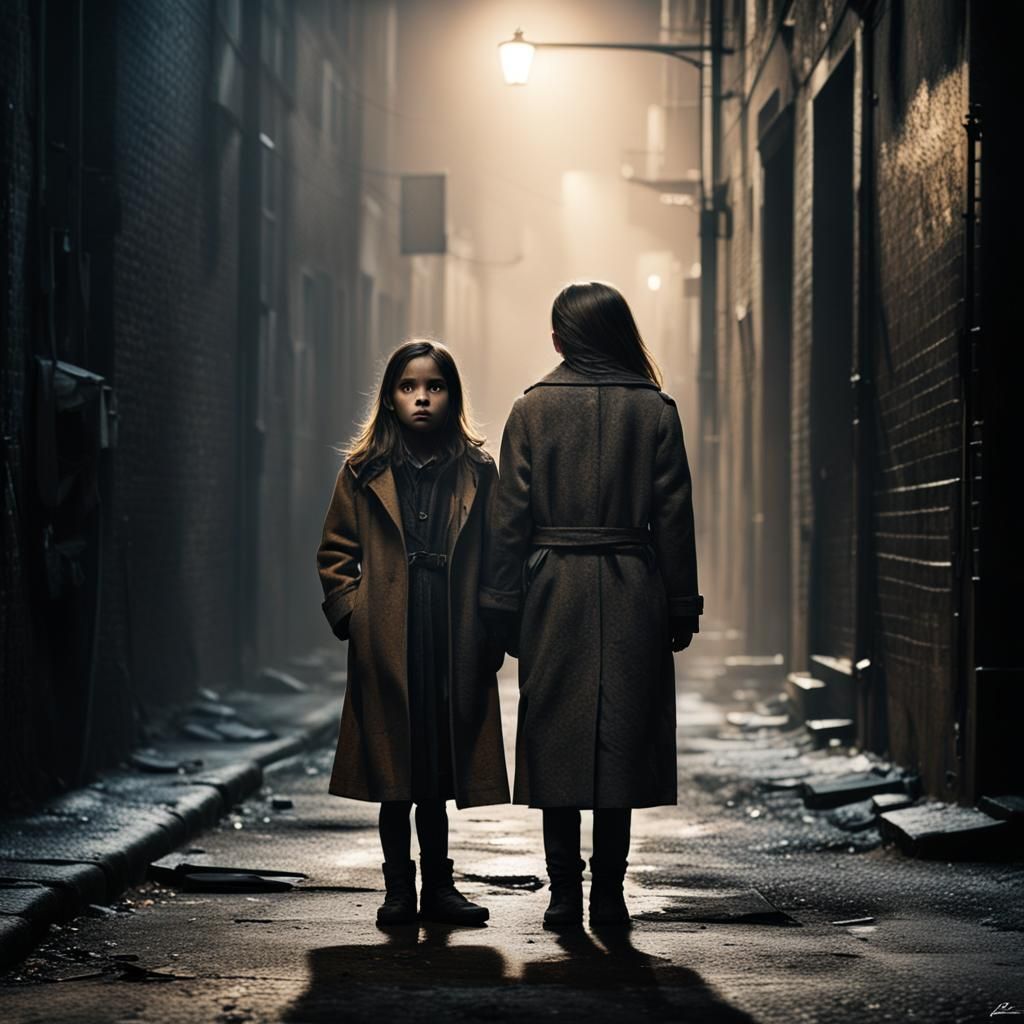 Mysterious Girl in Abandoned Alleyway, in Cinematic Style