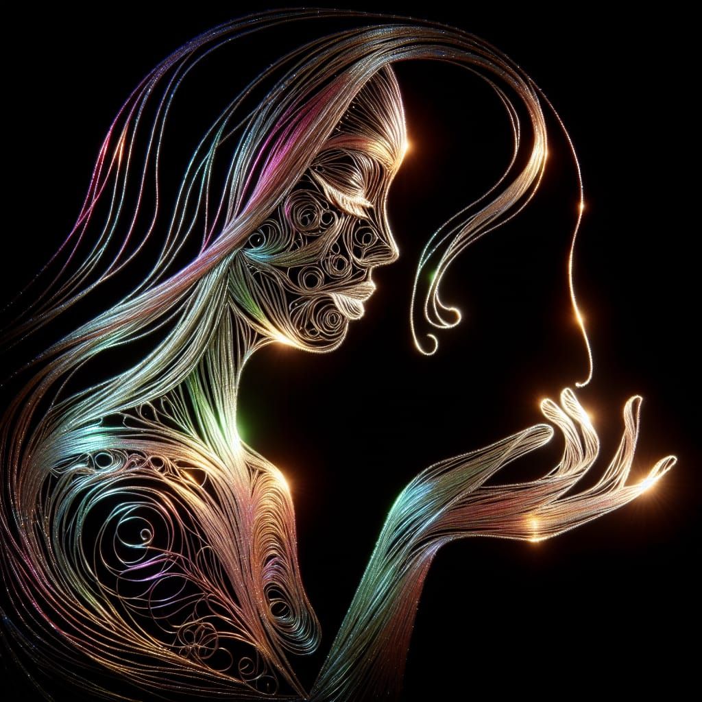 Iridescent Thread Woman: Whimsical Artistic Creation
