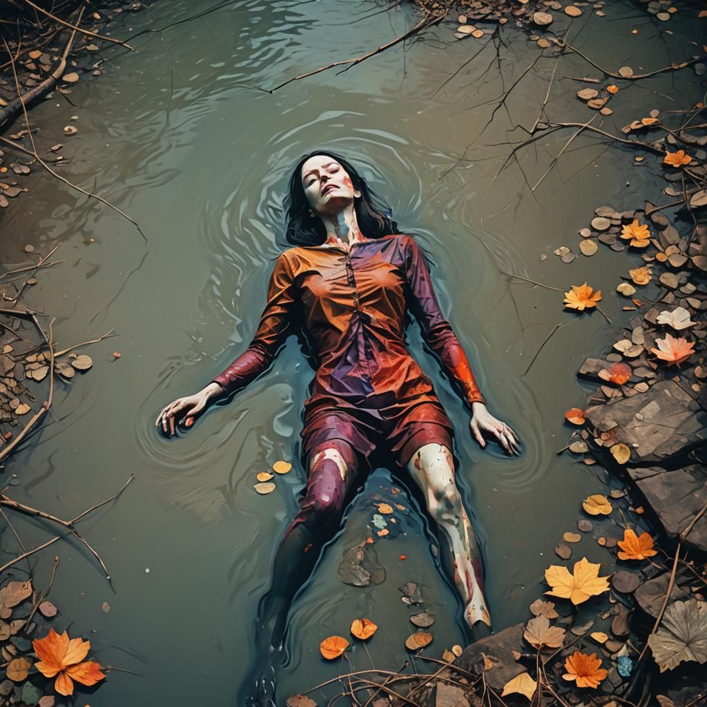 Abstract River Scene with Figure in Complementary Colors