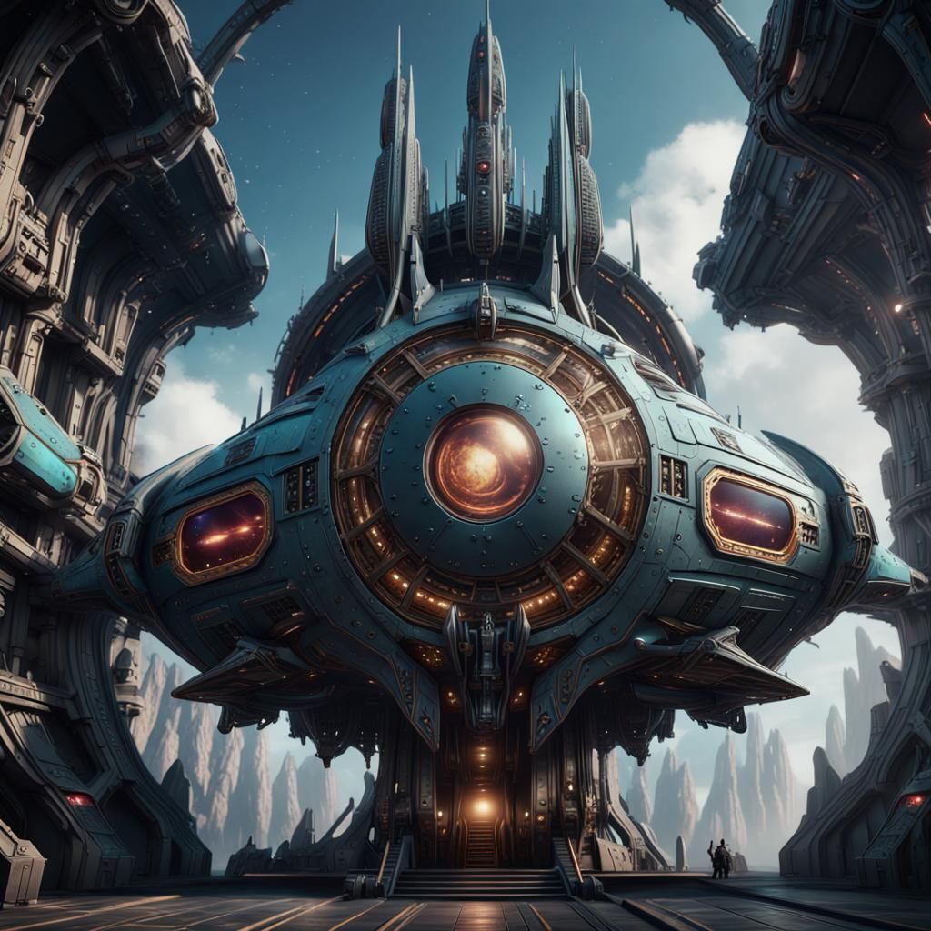 Futuristic Arcane Spaceship in Detailed Matte Painting